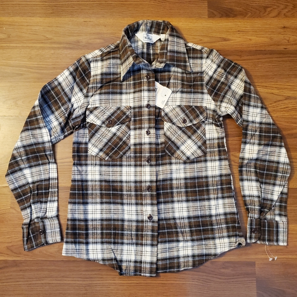 NWT Vintage Women's 8 Woolrich Brown Western Plaid Button Up Flannel Shirt USA